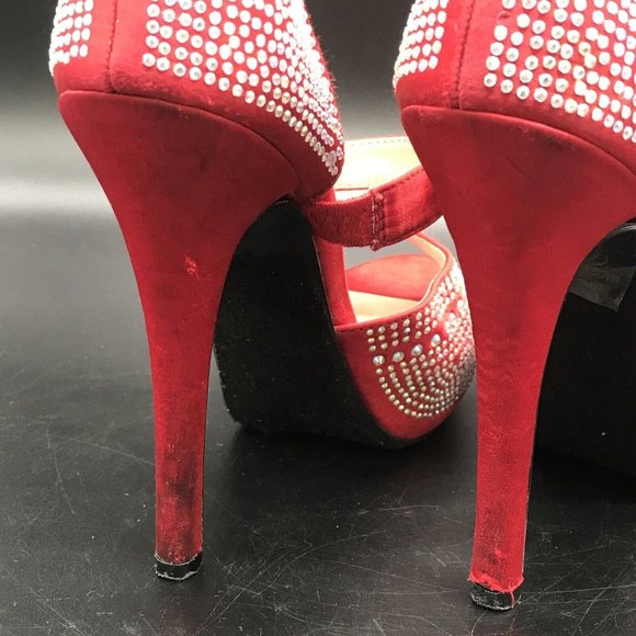 Womens Heels Heart in D Red Rhinestone Stilettos size 7.5 - Picture 10 of 12